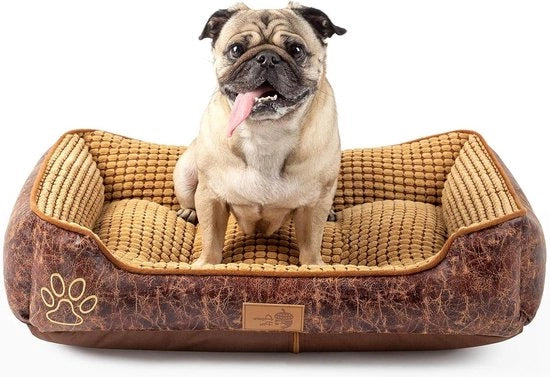 Letto per Cani in Felpa 70 x 55 cm per Cuccioli o Cani di Medie Dimensioni con Tessuto Oxford a Pelo di Velluto Removibile e Lavabile - Marrone Caffè