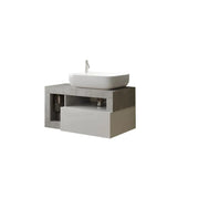 Mobile da bagno sospeso con lavabo e 1 cassetto, lunghezza 79 cm, collezione BURA, colore bianco lucido e cemento.