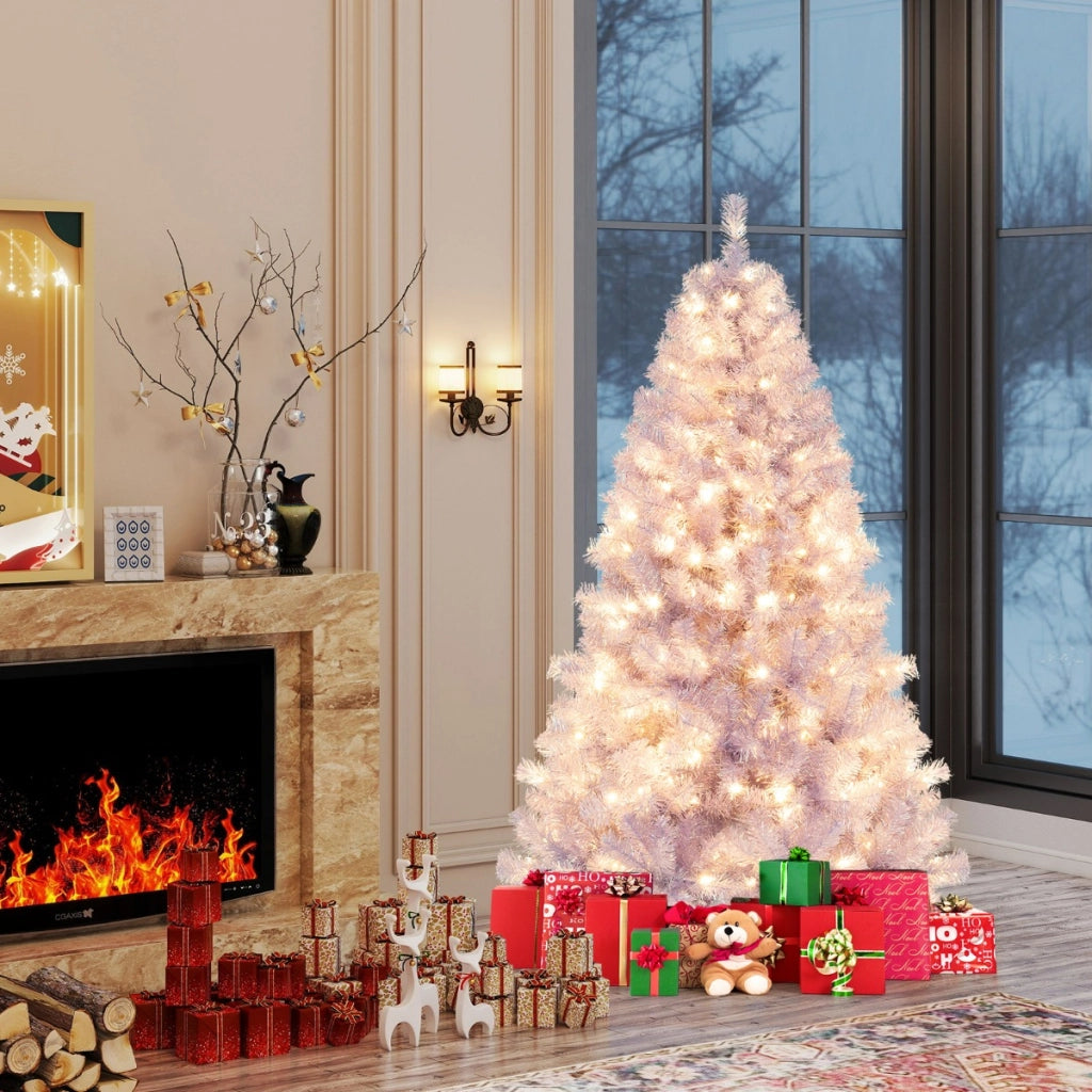 Albero di natale preilluminato alto 180 cm con 688 rami folti, Albero artificiale di 250 luci LED bianco caldo Viola