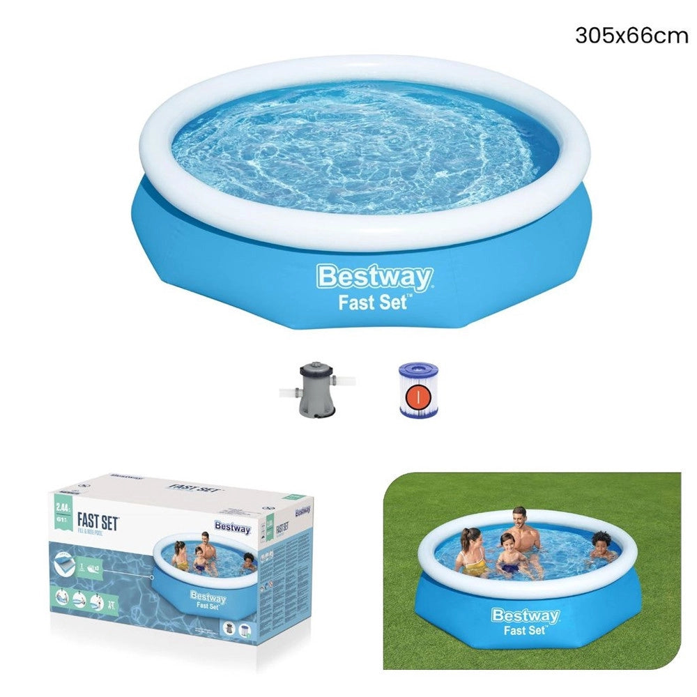 Trade Shop - Piscina Fuori Terra Tonda Gonfiabile Fast Set 305x66cm Con Pompa Filtro Cartuccia 57458 -