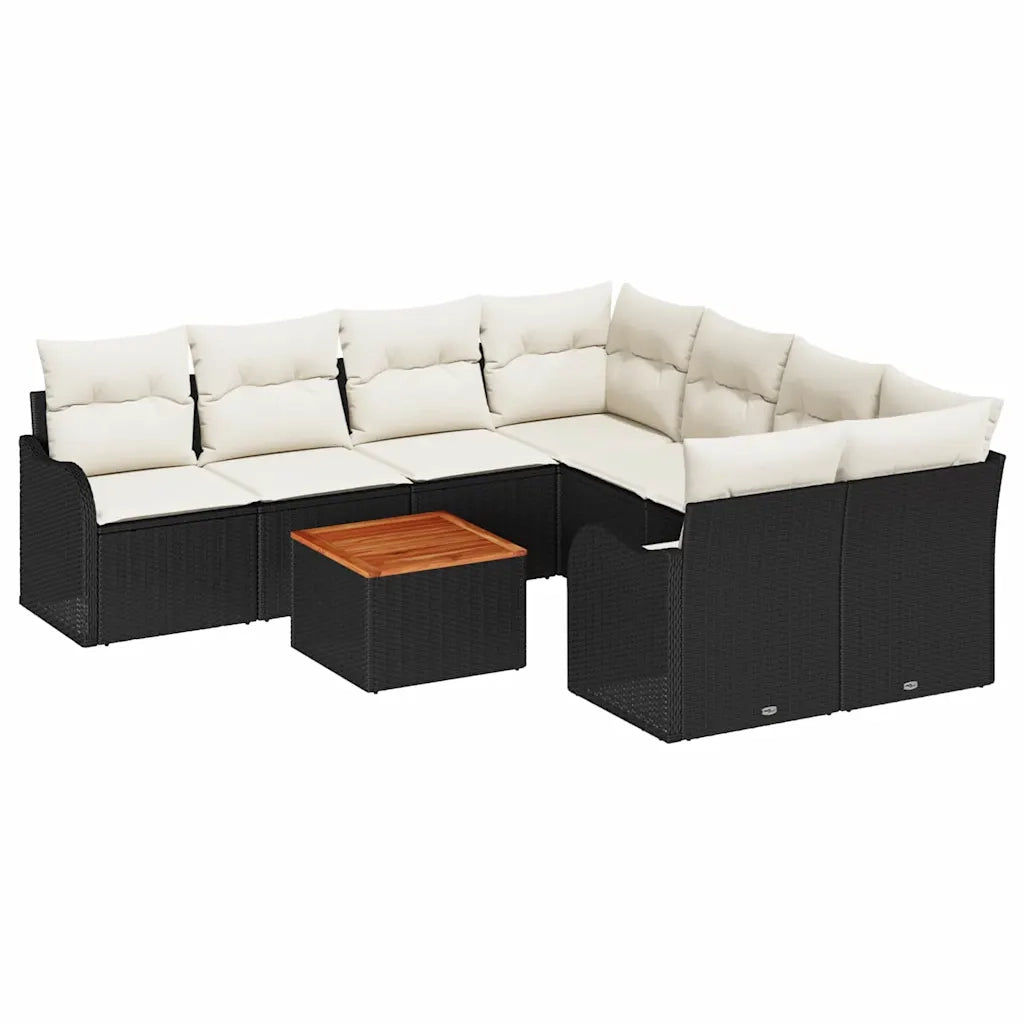 Set Divano da Giardino 9 pcs Nero e Crema polyrattan 3356101