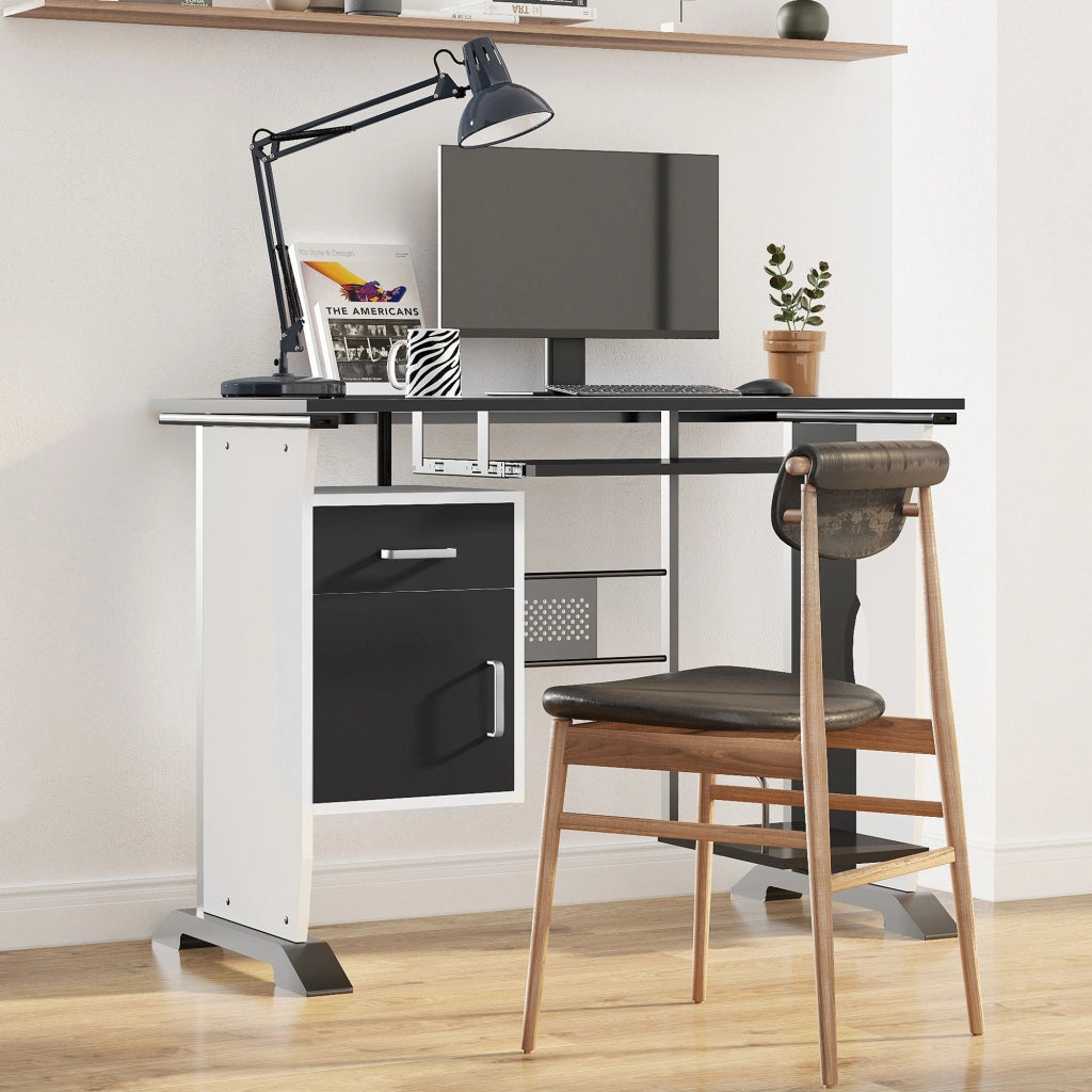 Scrivania per Computer con Ripiano, Cassetto e Armadietto ¨C zephmum ¨C 100x52x75 cm Bianca e Nera