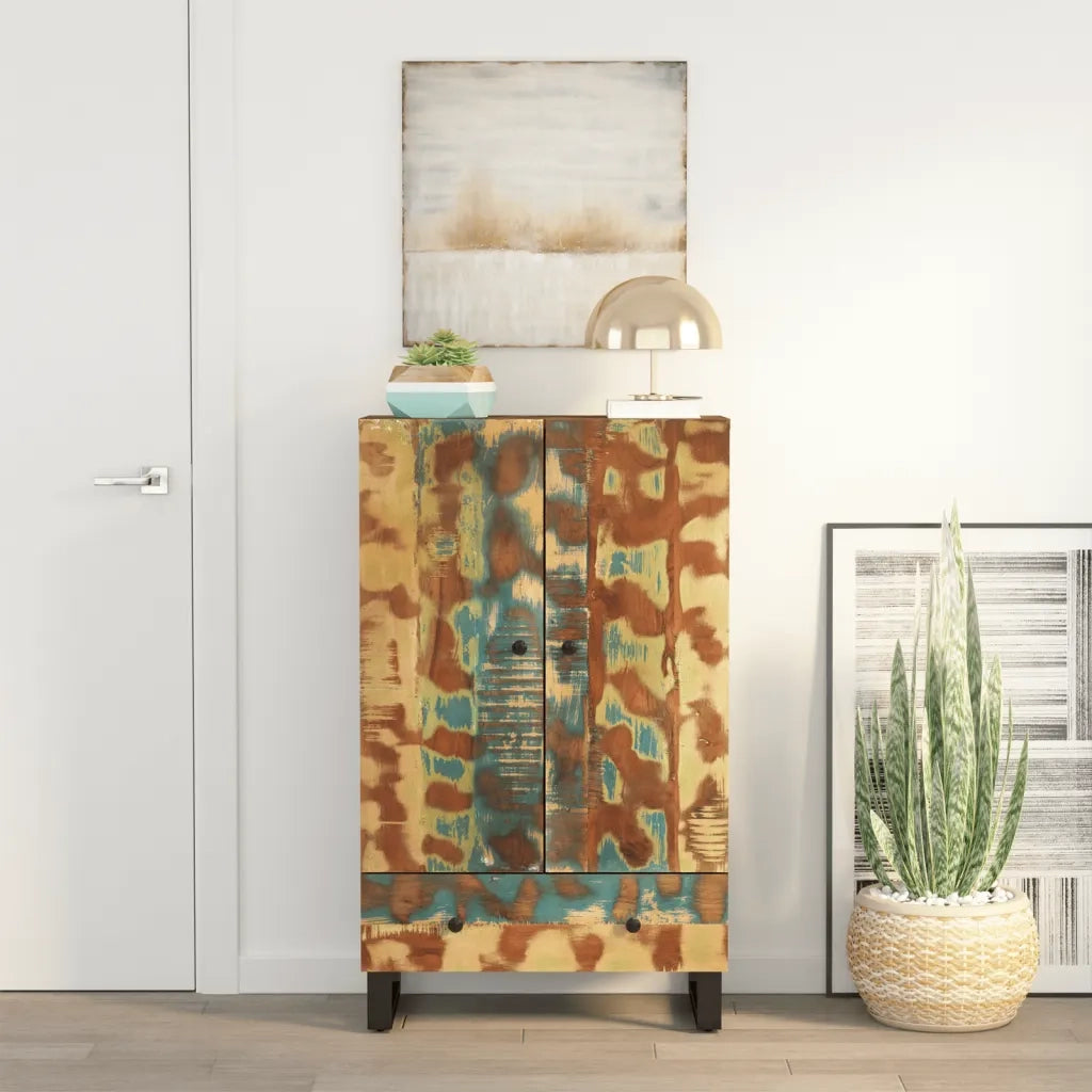 Credenza con Cassetto 60x33x100 Legno Massello Recupero e Ferro 352935