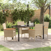 Set da Pranzo da Giardino  da 5 Pezzi con Cuscini Rattan Beige