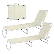 Coppia Lettini Prendisole Pieghevoli in Metallo  Reclinabili 4 Posizioni, Waterproof e Anti-UV, Portata 110 kg, Ideali per Mare Giardino Piscina Ecru