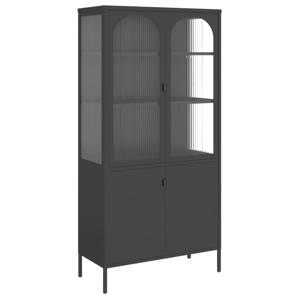 Buffet credenza cassettiera armadio mobile contenitore organizer per cucina soggiorno salotto alto 90 x 40 x 180 cm vetro e acciaio nero 02_0035140