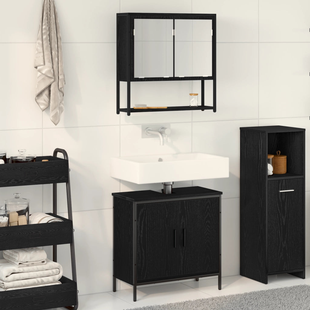 Set di Mobili per Bagno 2 Pezzi in Legno Ingegnerizzato Nero Rovere