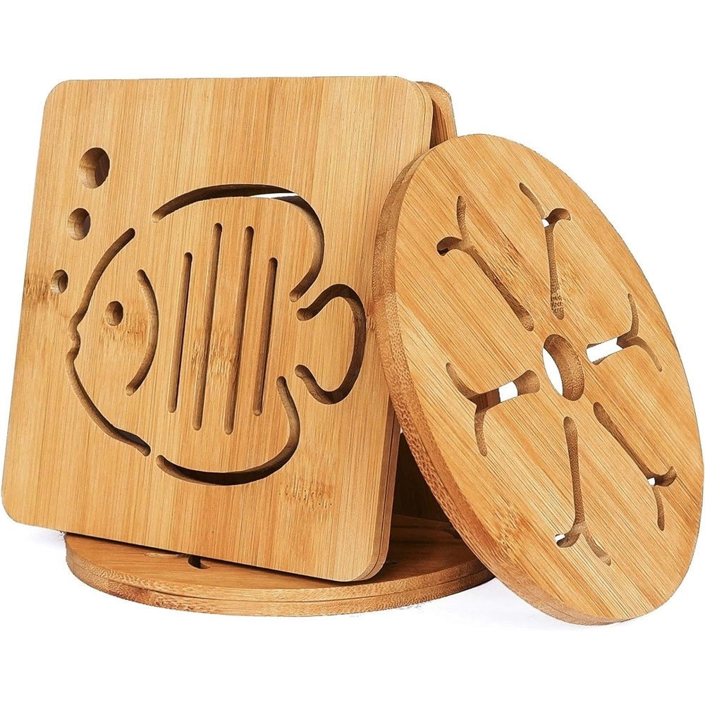 Trade Shop - Set 5pz Sottopentola In Bambu Naturale Antiscivolo Per Cucina Pentole Padelle 16cm -