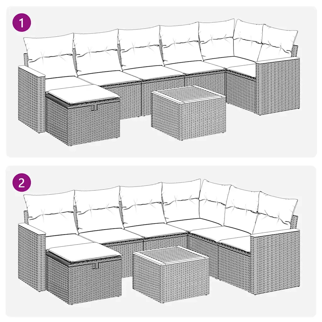 Set Divani da Giardino con Cuscini 8 pz Nero in Polyrattan