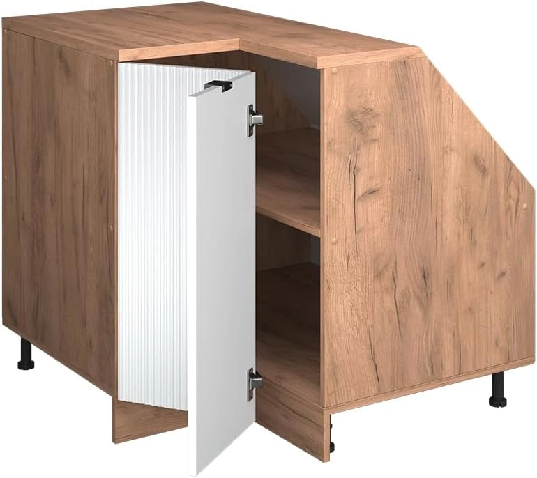 Mobile sottotetto Mobile angolare Rion, Ondulazione bianca, 75.6 x 81.6 cm con 1 porta, carcassa dell’armadio profondità 60 cm, adatto per il salvaspazio sotto tetti spioventi
