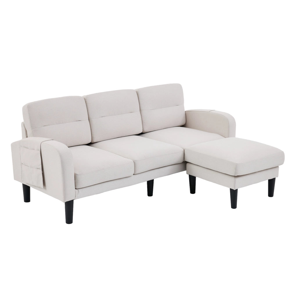 Divano angolare modulare 3 posti con chaise longue e tasche laterali beige 204x136 cm