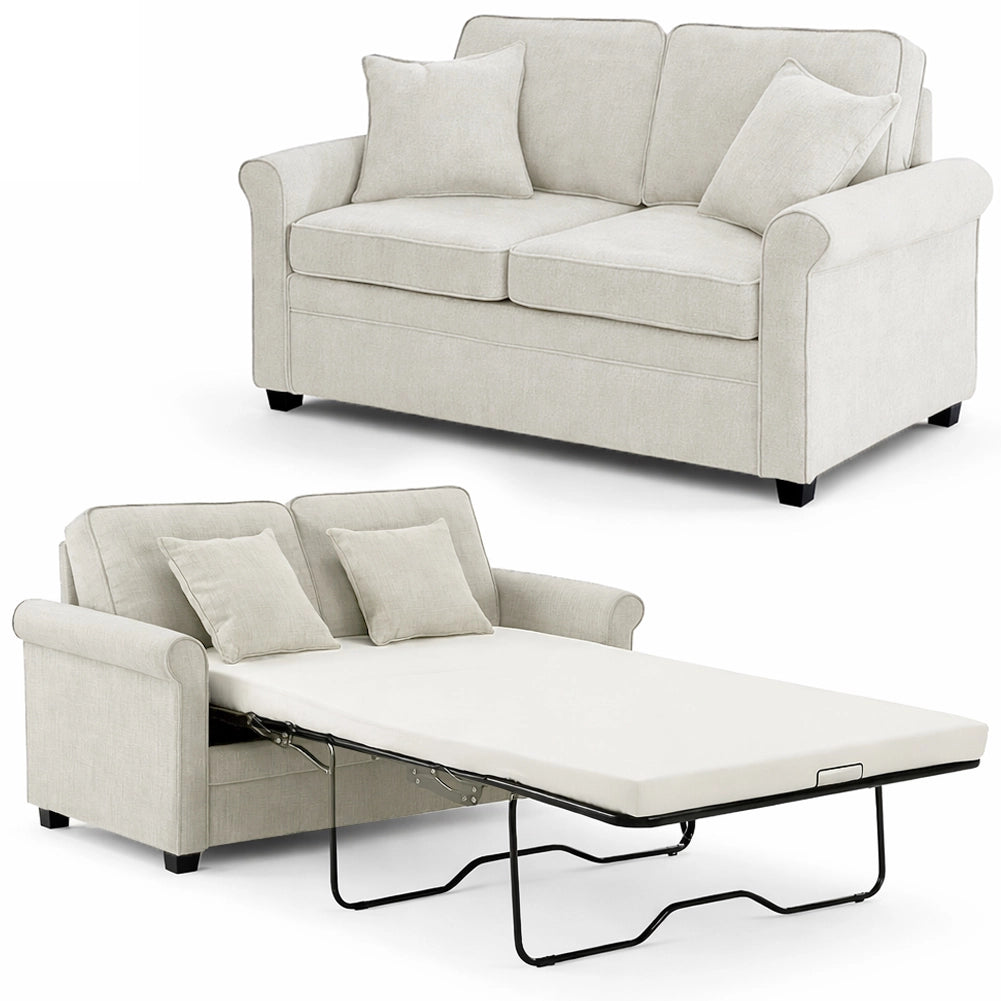 Divano Letto a 2 Posti Beige con Cuscino Memory Ergonomico con Apertura Facile