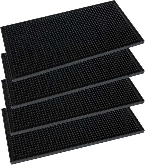 Matte antiscivolo in gomma nera - Antiscivolo - Per bar, club, cucina e ristorante - Set da 4 - 15 x 30 cm