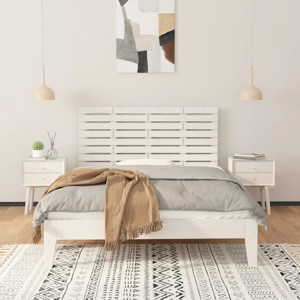 Testiera | Testata da Parete Bianca 126x3x63 cm in Legno Massello di Pino