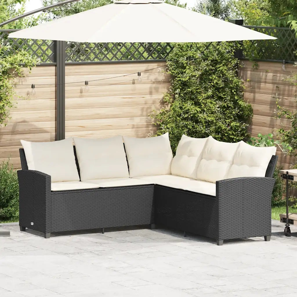 Divano a Forma di L con Cuscini in Polyrattan Nero 365415