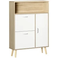 Scarpiera Salvaspazio per 8 Paia di Scarpe con 2 Ante e Armadietto in Legno, 80x25.5x112.5cm, Bianco