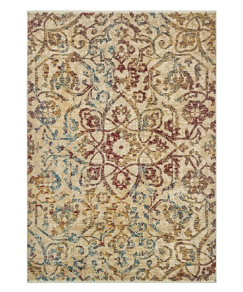 Tappeto KAZAKH 1529 beige e multicolore cm.200x300 stile orientale persiano alta qualità con effetto lucente
