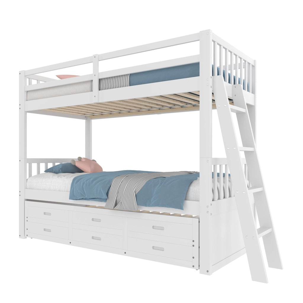 Letto a castello funzione letto estraibile in pino e mdf 90x200 cm