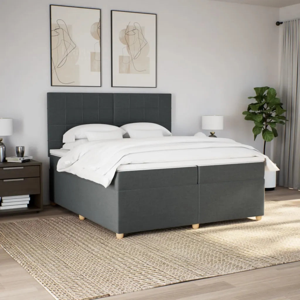 Giroletto a Molle con Materasso Grigio Scuro 200x200 cm Tessuto