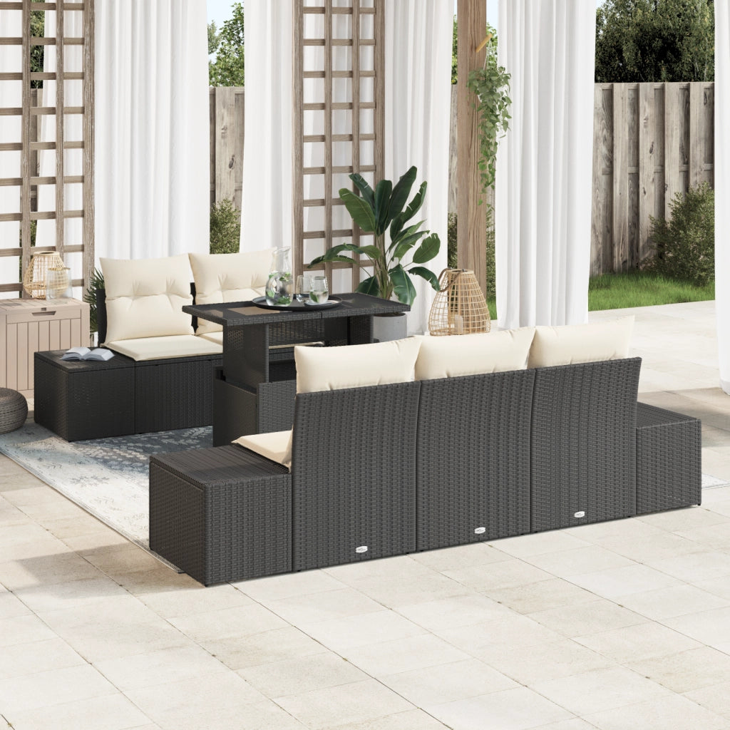 Set di Divani da Giardino 6 Pezzi con Cuscini Nero Polyrattan
