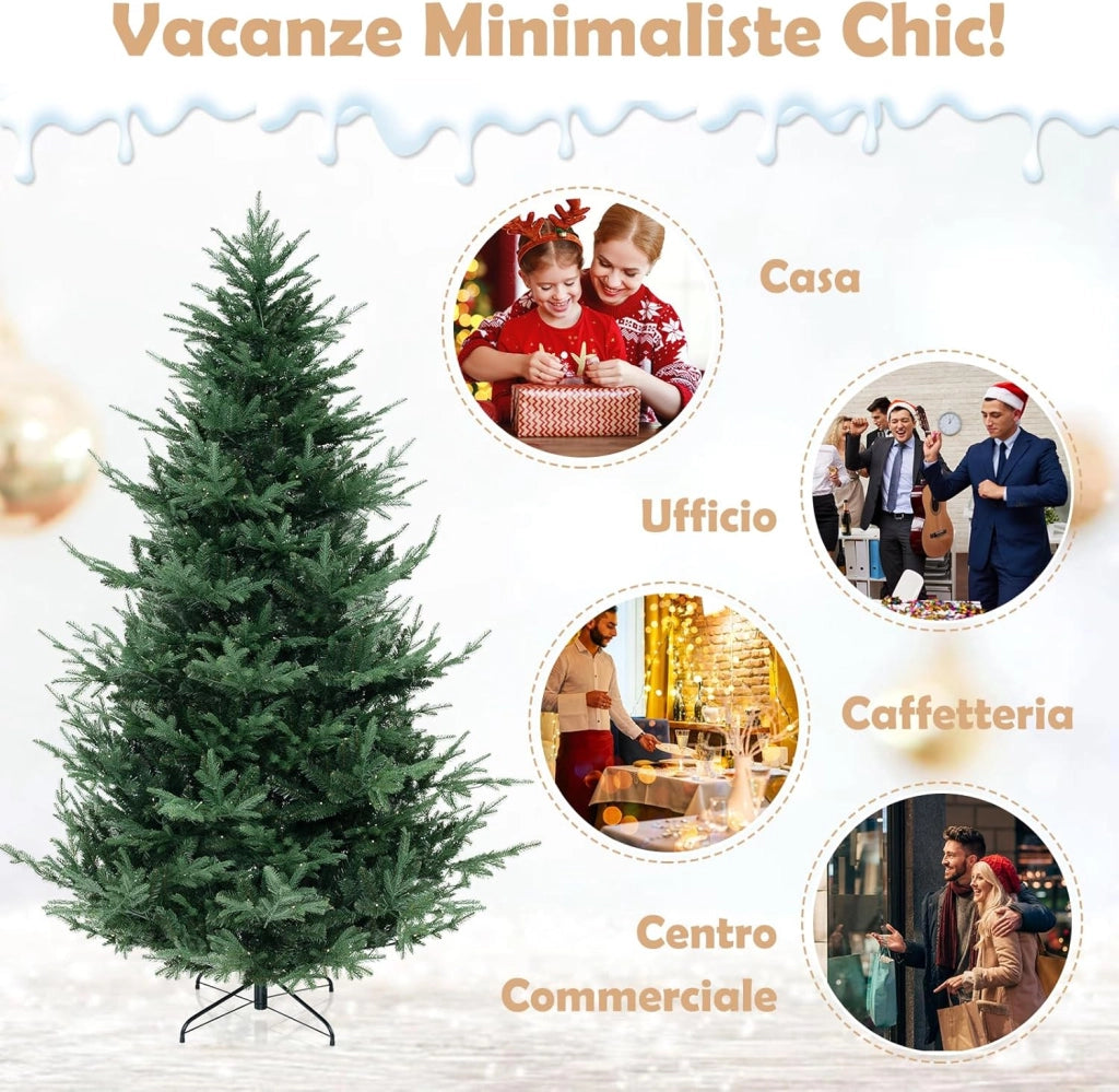 Albero di Natale Artificiale 135/180/210/240 CM, Albero di Natale con 160/240/340/450 Luci LED Bianche Calde, 442/778/1090/1480 Punte di Rami e Foglie Miste in PE & PVC (240 CM)