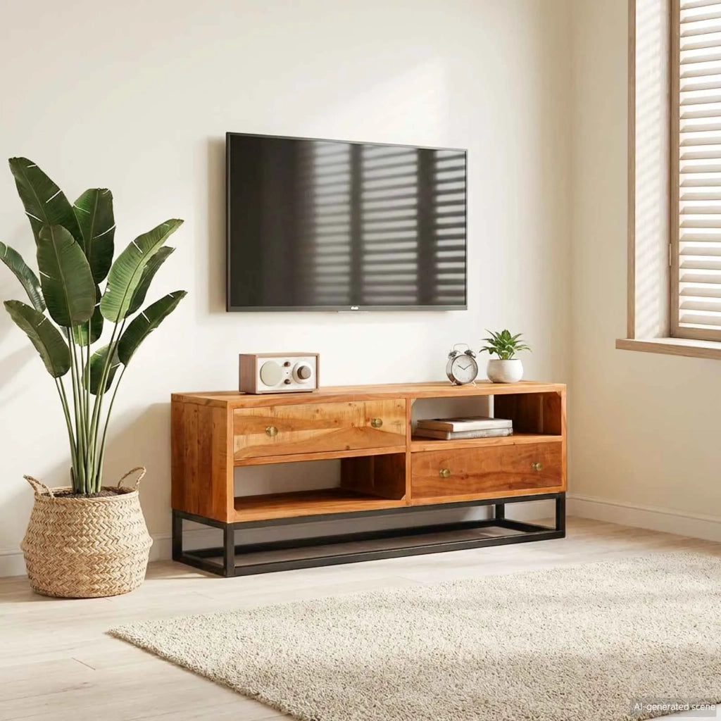 Credenza Beta Naturale 70 x 30 x 75 cm Legno di Acacia Massello 4104613