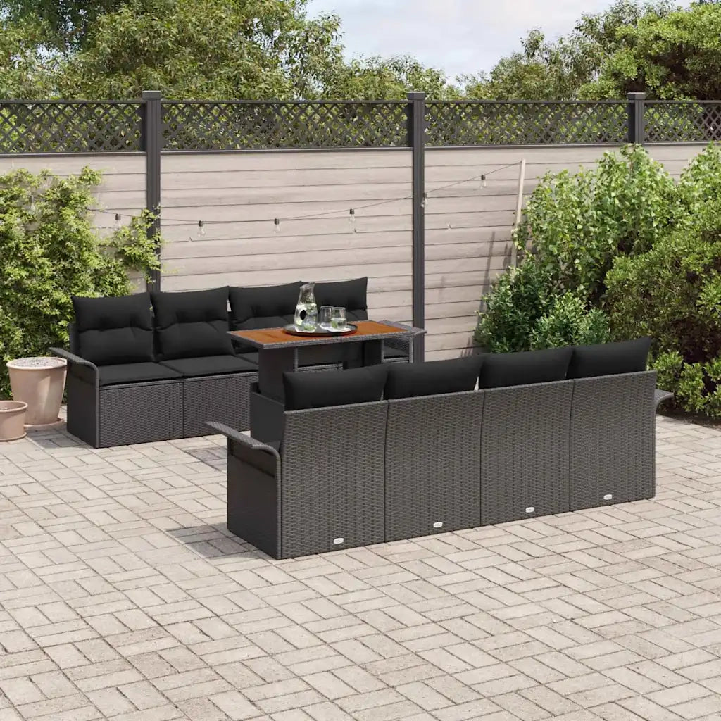 Set Divano da Giardino con cuscino 7 pcs Nero polyrattan