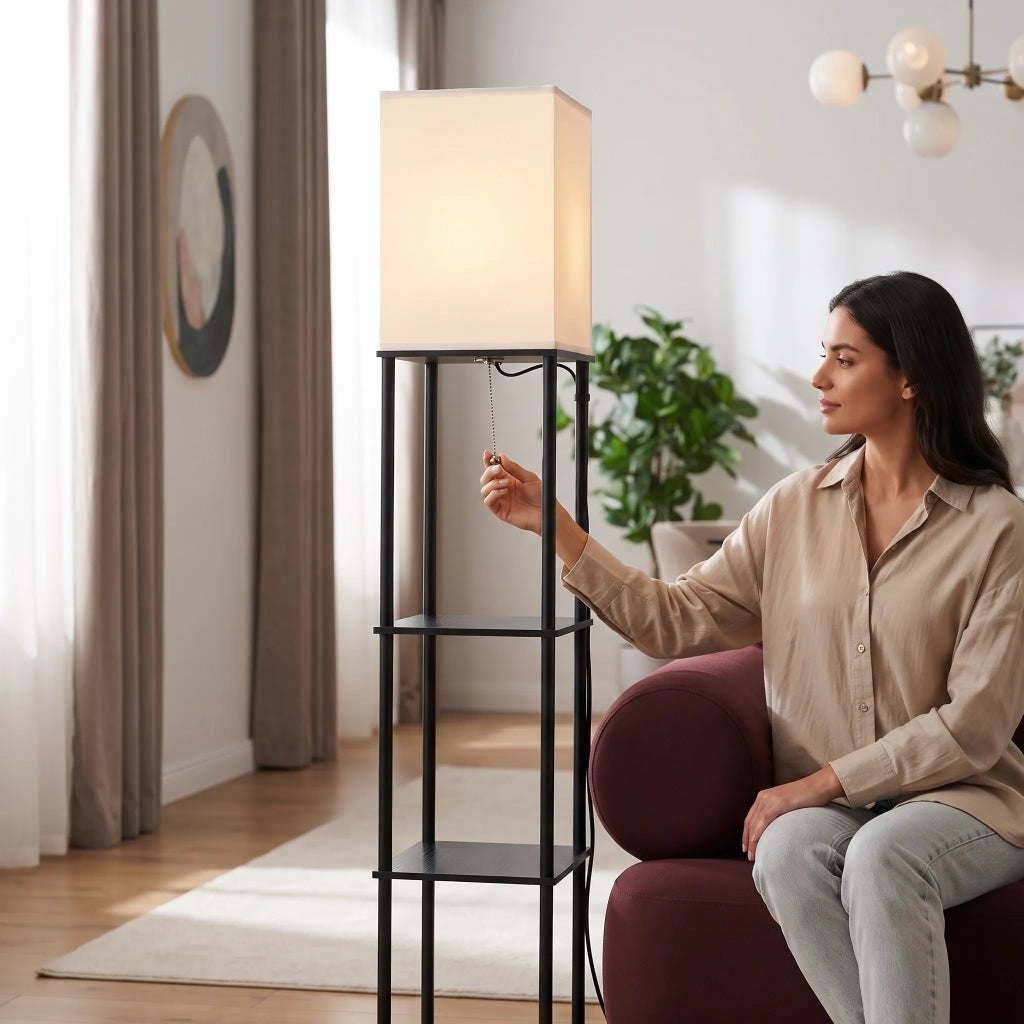 Lampada Da Terra Jnh050-1f White Con Ripiani
