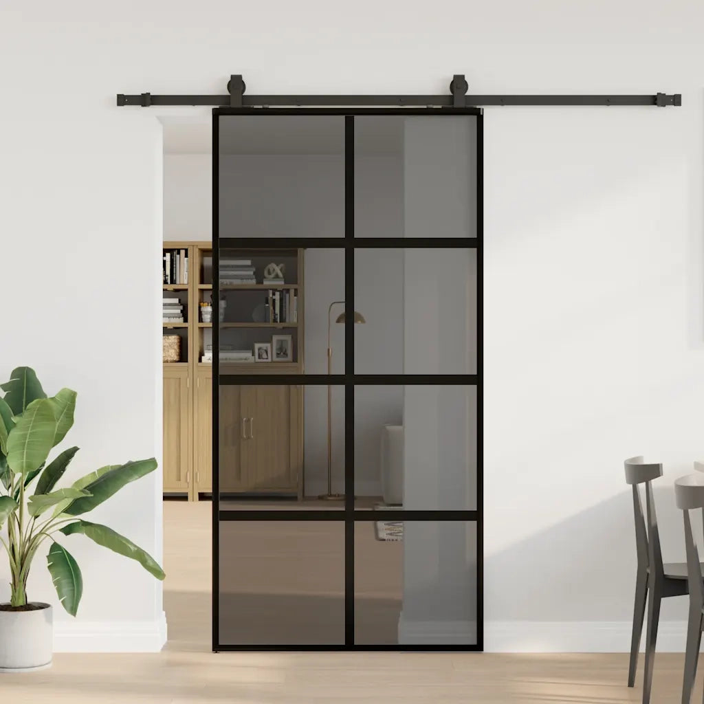 Porta Scorrevole Ferramenta Nera 102,5x205 cm Vetro Temperato 3375977