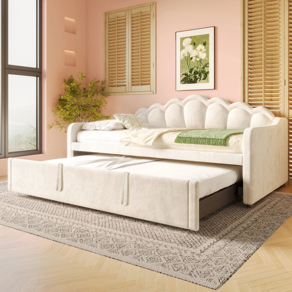 Daybed in velluto beige 90x200 estraibile a 180x200 LED colorati senza materasso