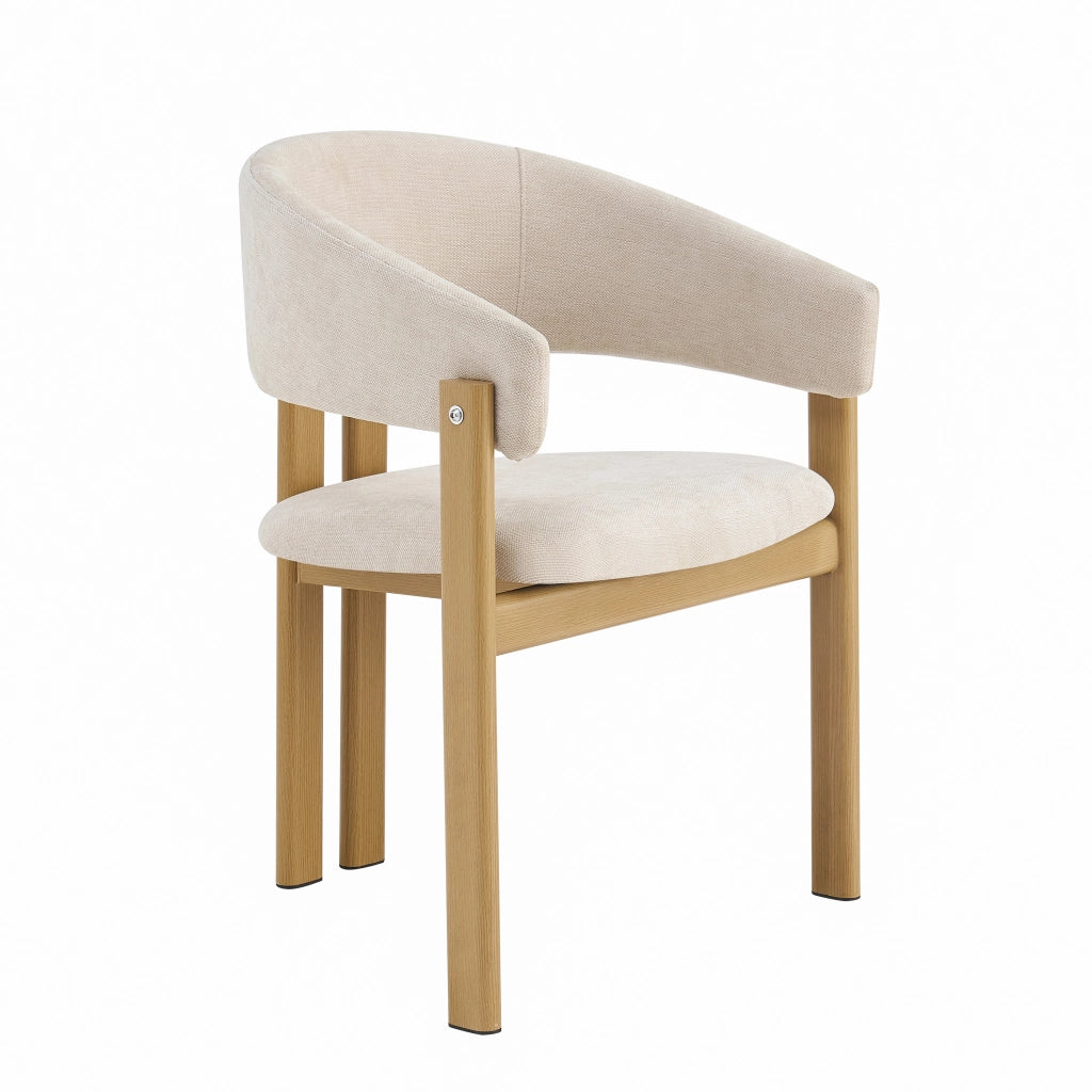 Set di 6 sedie da pranzo con braccioli ergonomici - in metallo effetto legno e lino beige