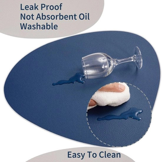 Tavoliere in pelle e sottopanchine, Tavoliere Acqua Resistenti Doppio Lato Cucina Posizione Tavoliere Caffettiere Tavoliere Antiscivolo Lavabili Tavoliere e Sottopanchine (Drittagono Rond, Blu Grigio)