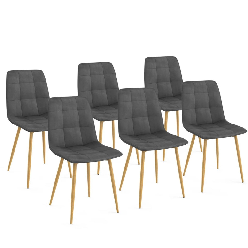 IDMarket - Set di 6 sedie da pranzo MILA in velluto grigio scuro con gambe effetto legno