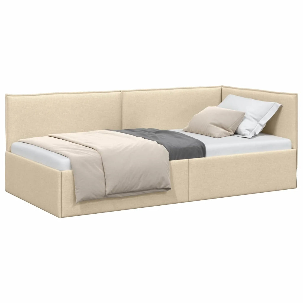 Cornice del letto ad angolo Crema 100 x 200 cm Tessuto
