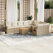 Set Divano da Giardino 10 pz con Cuscini Beige in Polyrattan