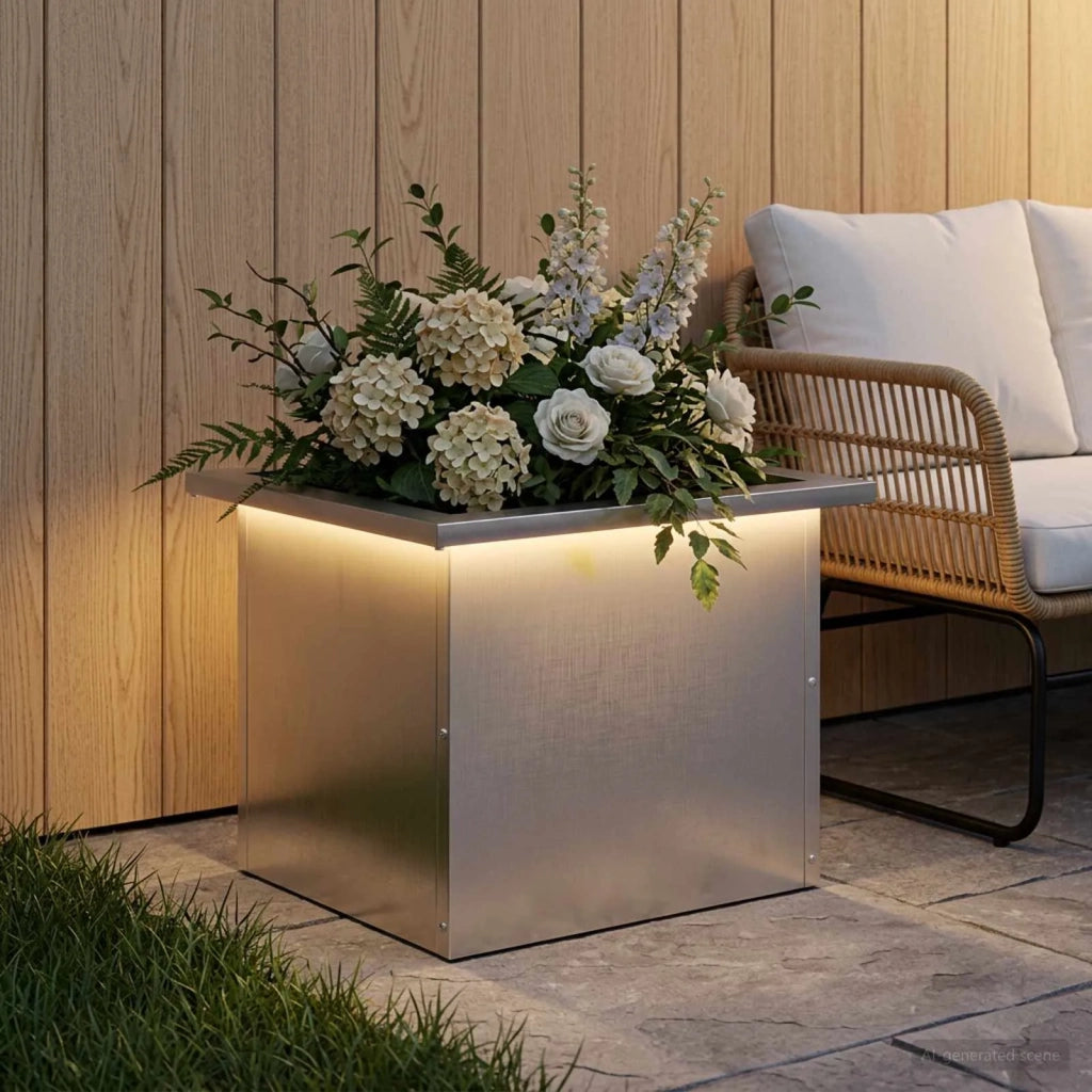 Fioriera da giardino con LED Argento 30 x 40 x 30 cm 8008078