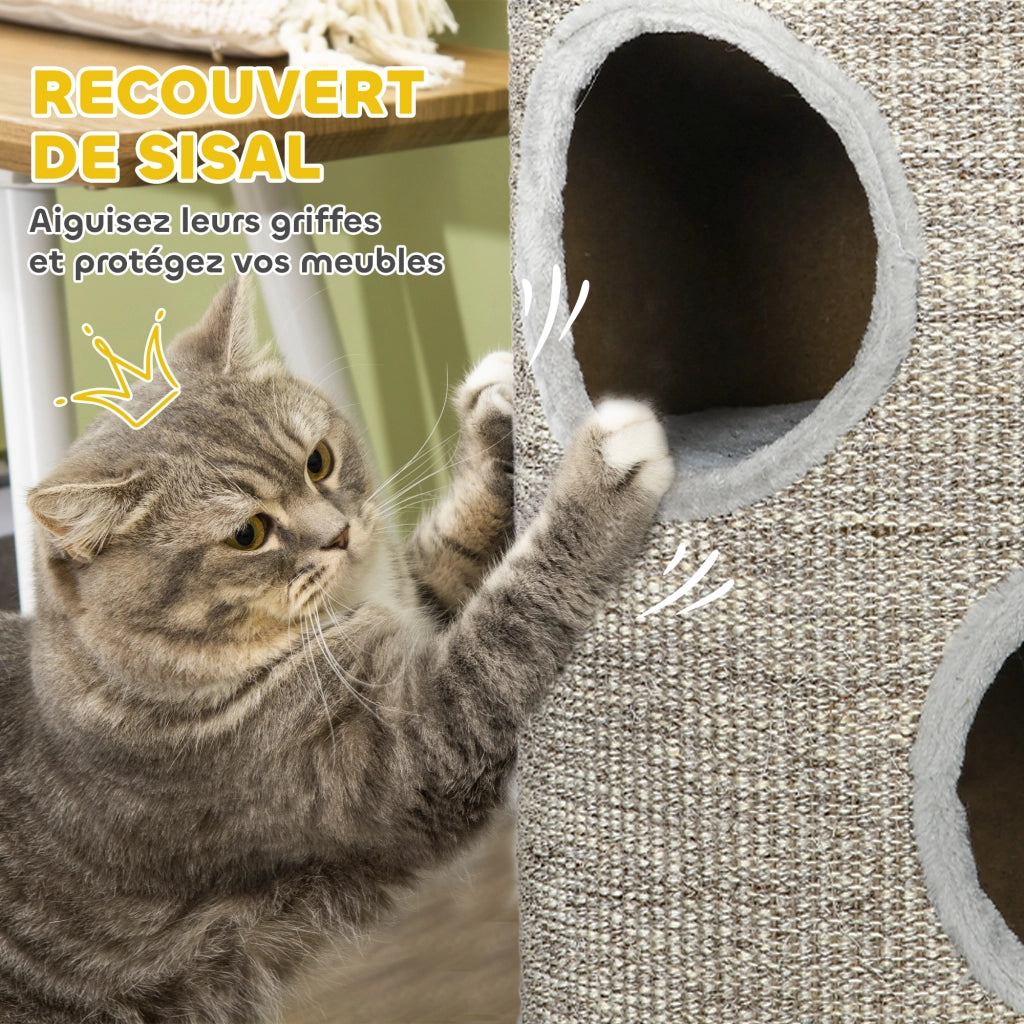 Tiragraffi per gatti a 3 livelli con sisal e peluche ¨C zephmum ¨C grigio 38x70 cm