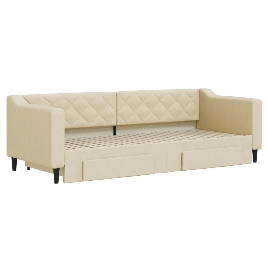 Divano letto | Sof¨¤ letto | Letto singolo Estraibile con Cassetti Crema 80x200 cm in Tessuto