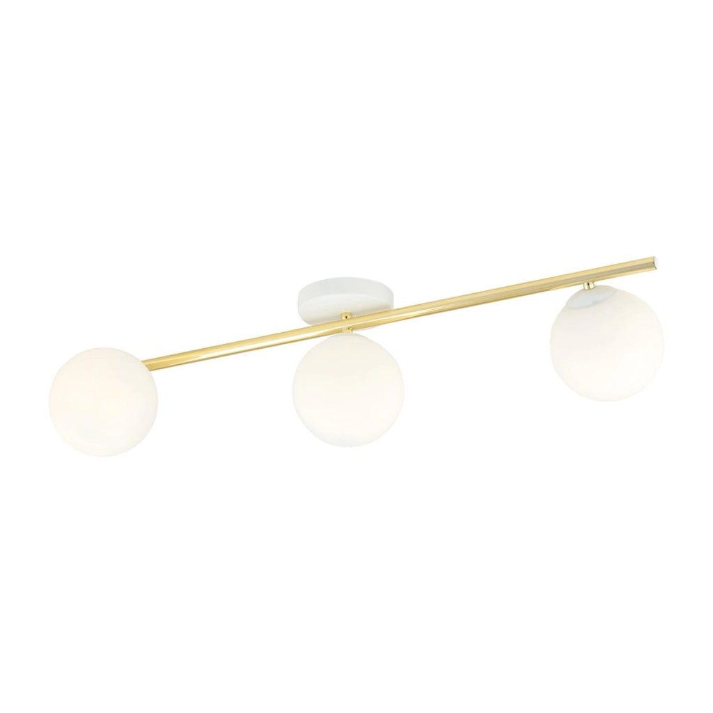 Lampada a sospensione SPLENDI con struttura dorata e sfere in vetro bianco
