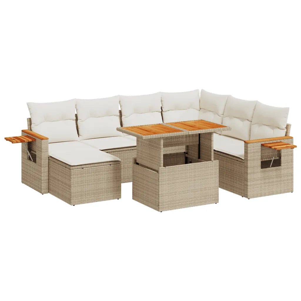 Set Divano da Giardino 8 pz con Cuscini Beige in Polyrattan 3273634