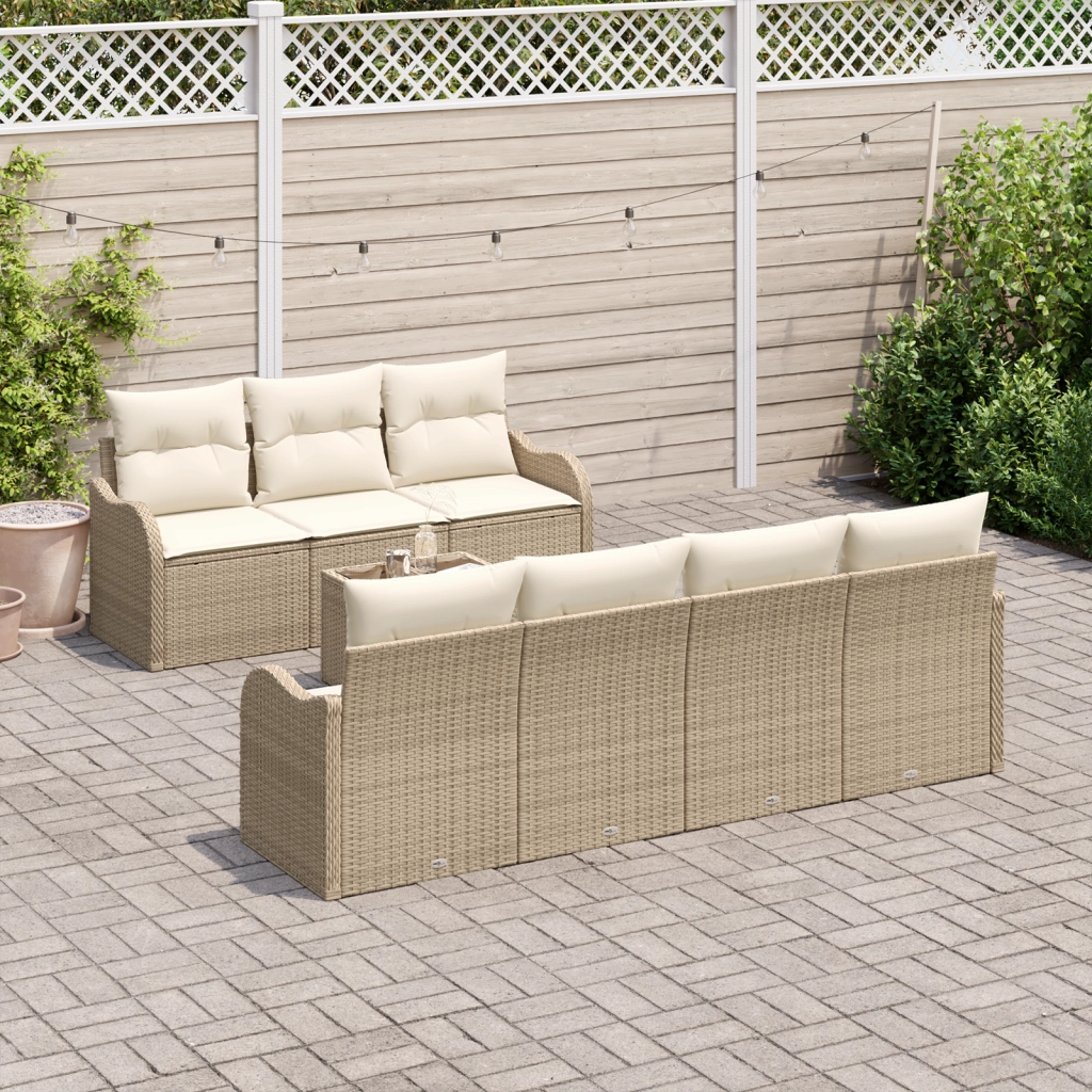 Set da giardino  di 8 pezzi con cuscini beige in polirattan