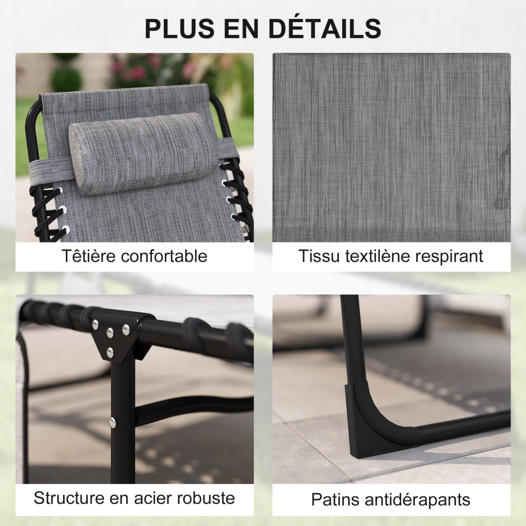 Chaise Longue Pieghevole ¨C zephmum ¨C Grigio 189x58x30 cm