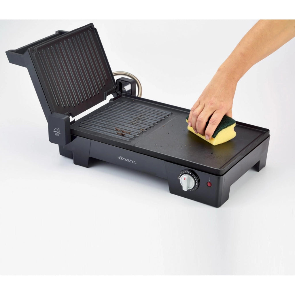 Ariete 1916 Multi Grill 3 in 1 - Griglia Elettrica, Barbecue, Piastra liscia e rigata - apertura a 180° - Termostato regolabile - 2400 Watt - Nero