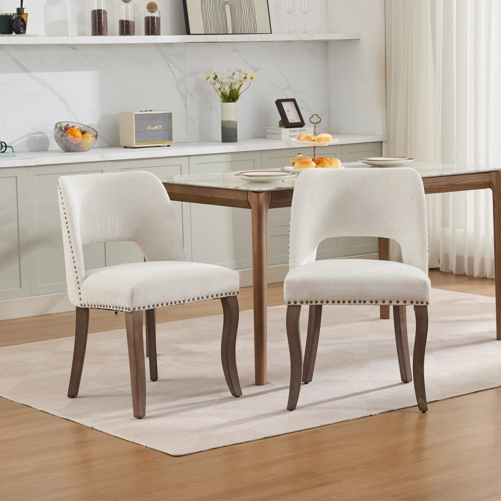 Sedie da Pranzo in Legno Set 2 Pezzi ¨C Xylo ¨C Beige, Tessuto Imbottite, Design Moderno