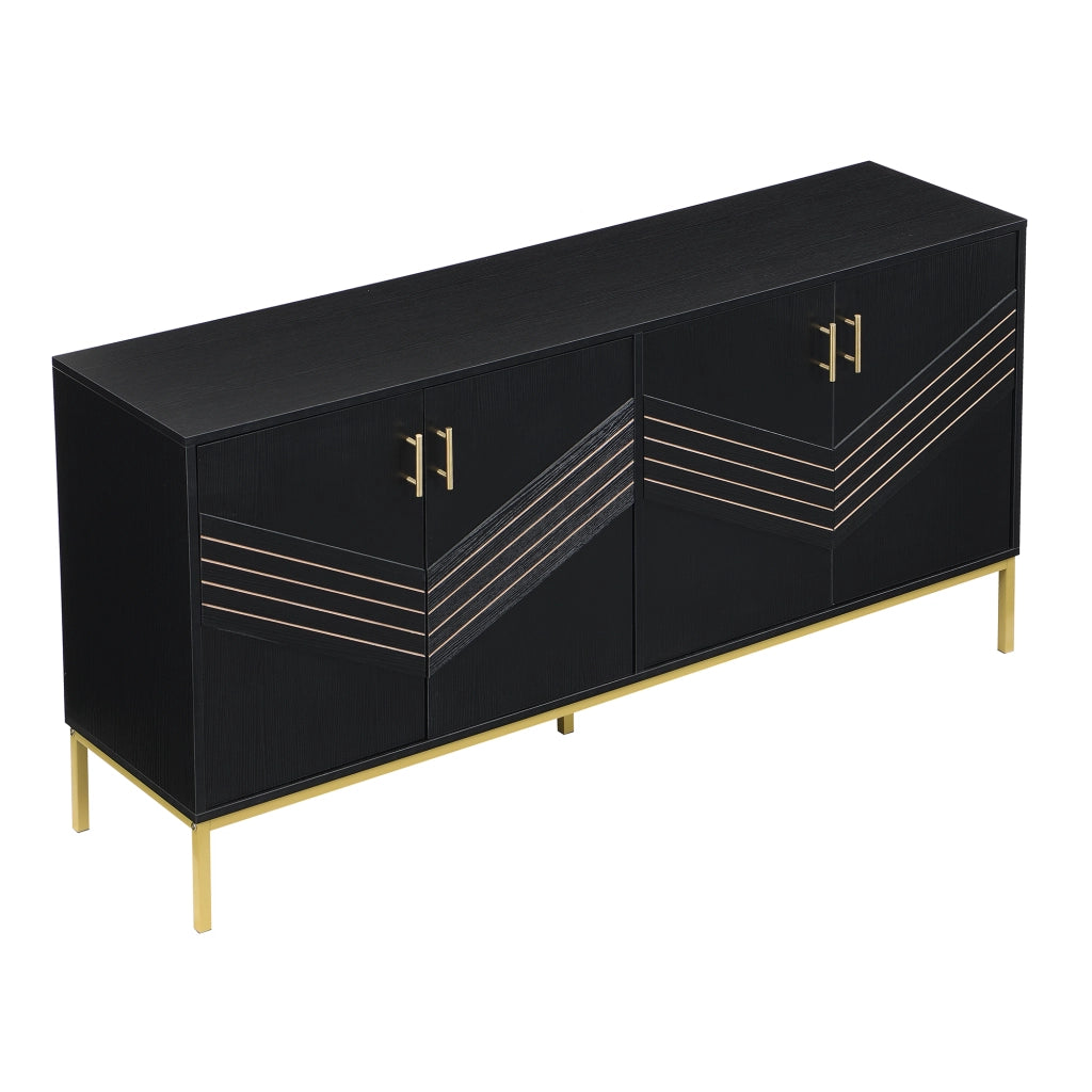 Sideboard a 4 ante 160x40x80;5 cm in MDF nero con dettagli effetto legno