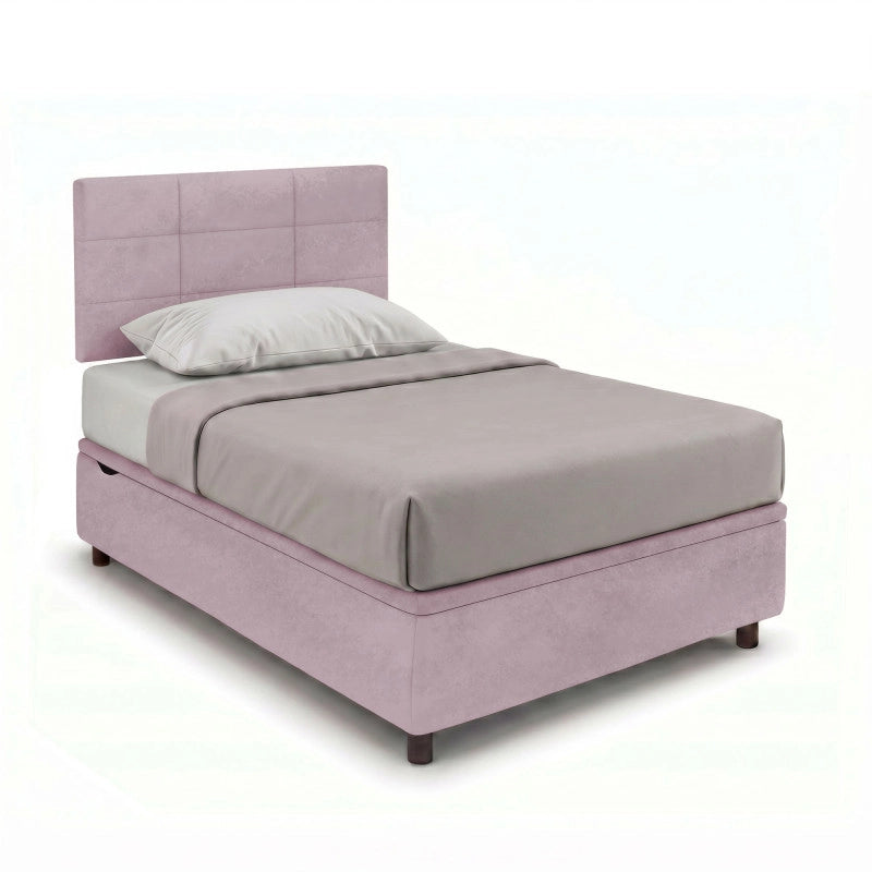 Letto imbottito Singolo 80x200 cm Square - Contenitore,Glicine,Microfibra