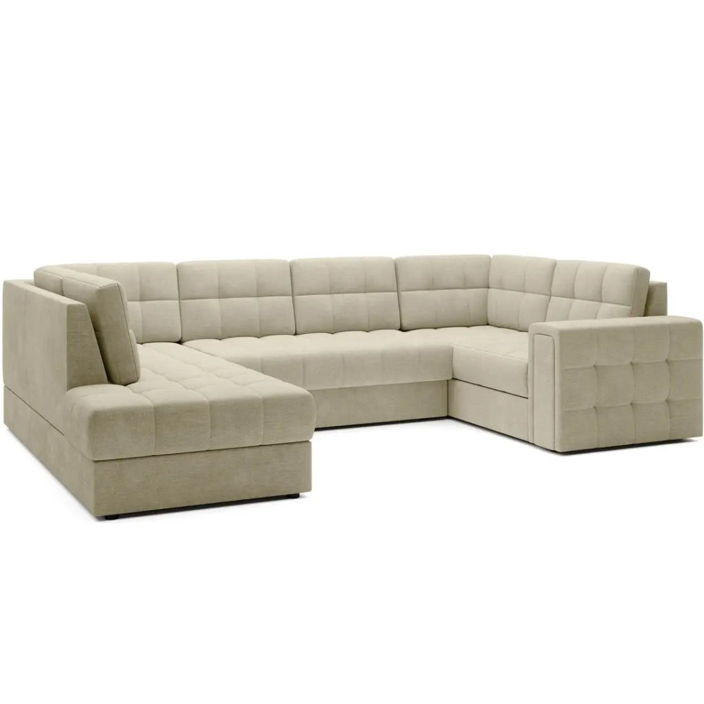 Divano angolare convertibile MONTEZA beige sinistro 299 cm con contenitore e letto