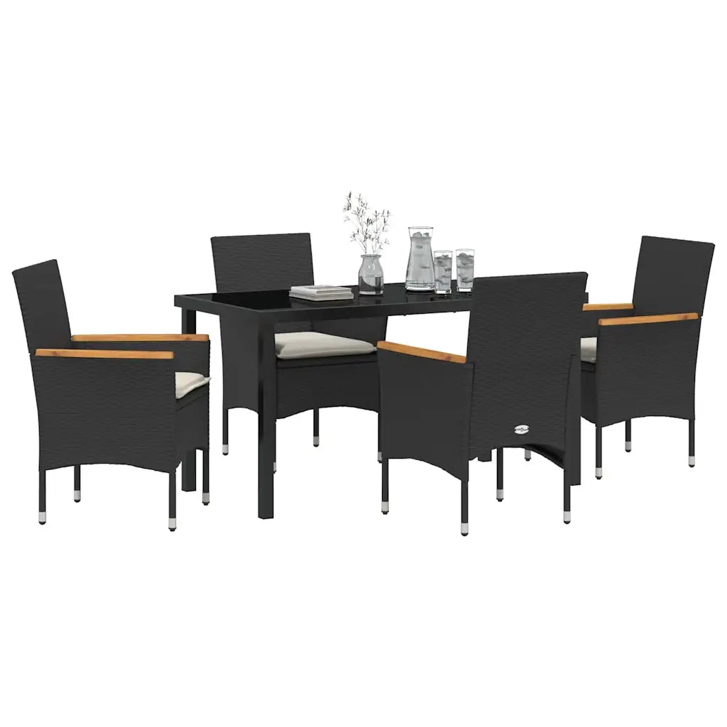Set da Pranzo per Giardino con cuscino 5 pcs Nero polyrattan