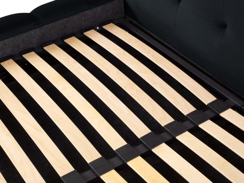 Cosmopolitan Design - Letto a cassettone con testiera doppia "Bali" 160x200cm in velluto blu scuro 