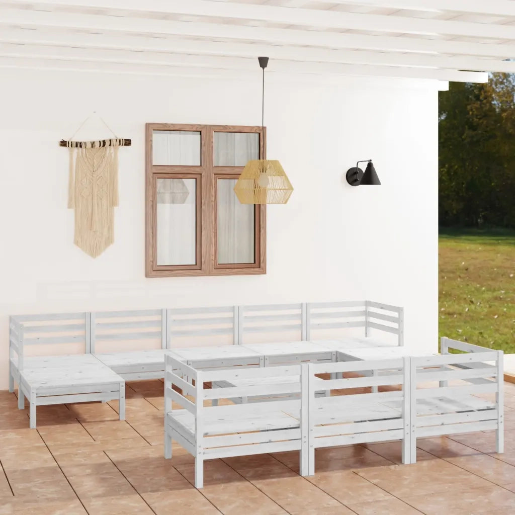 Set Divani da Giardino 11 pz Bianco in Legno Massello di Pino cod mxl 36813